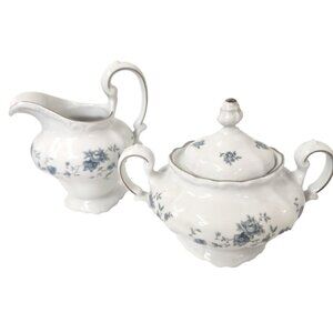 Traditions Fine China Blue Garland Creamer & Sugar Set Made in Thailand for Joha